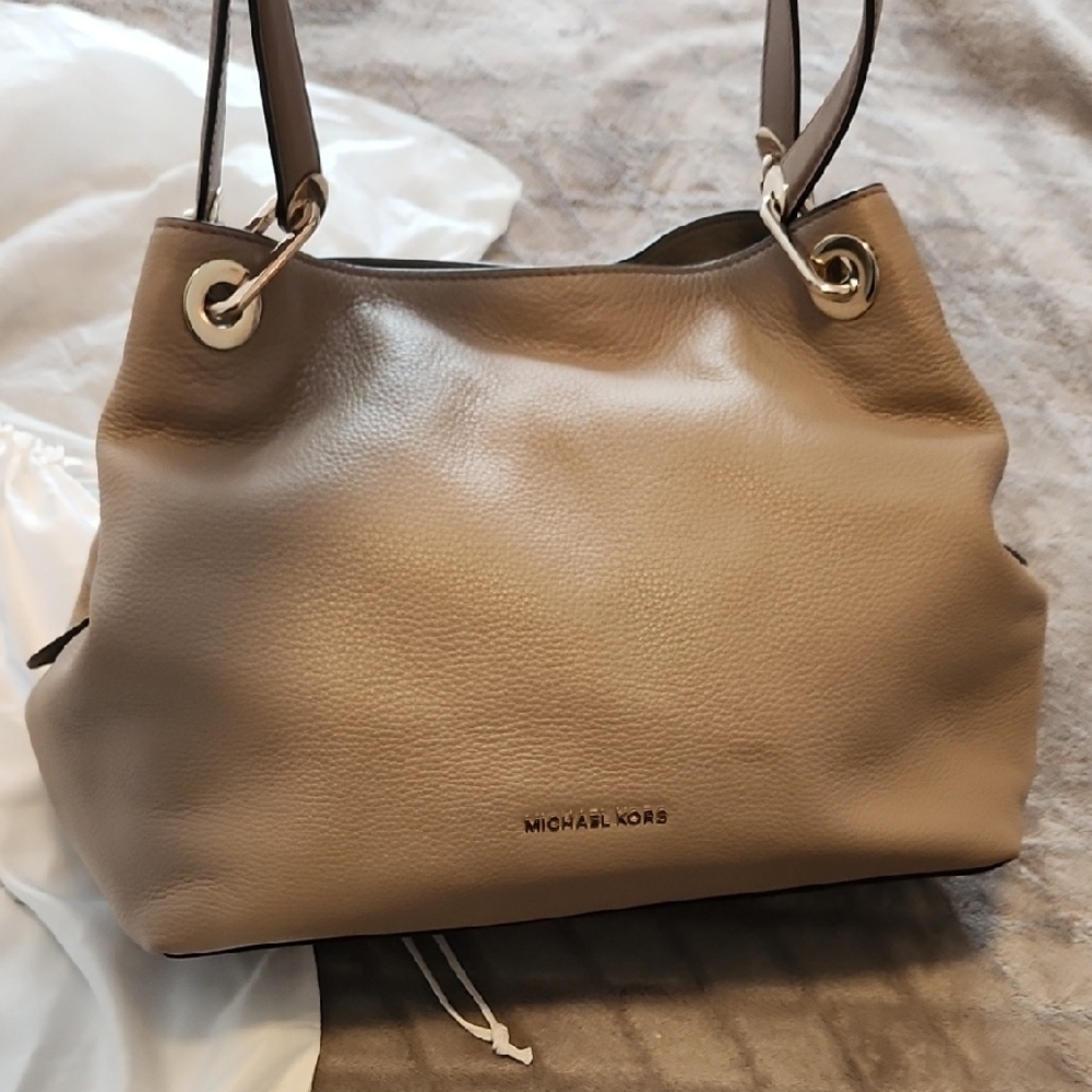 Michael Kors Tan/ Grey Shoulder Bag Pebbled Leather
